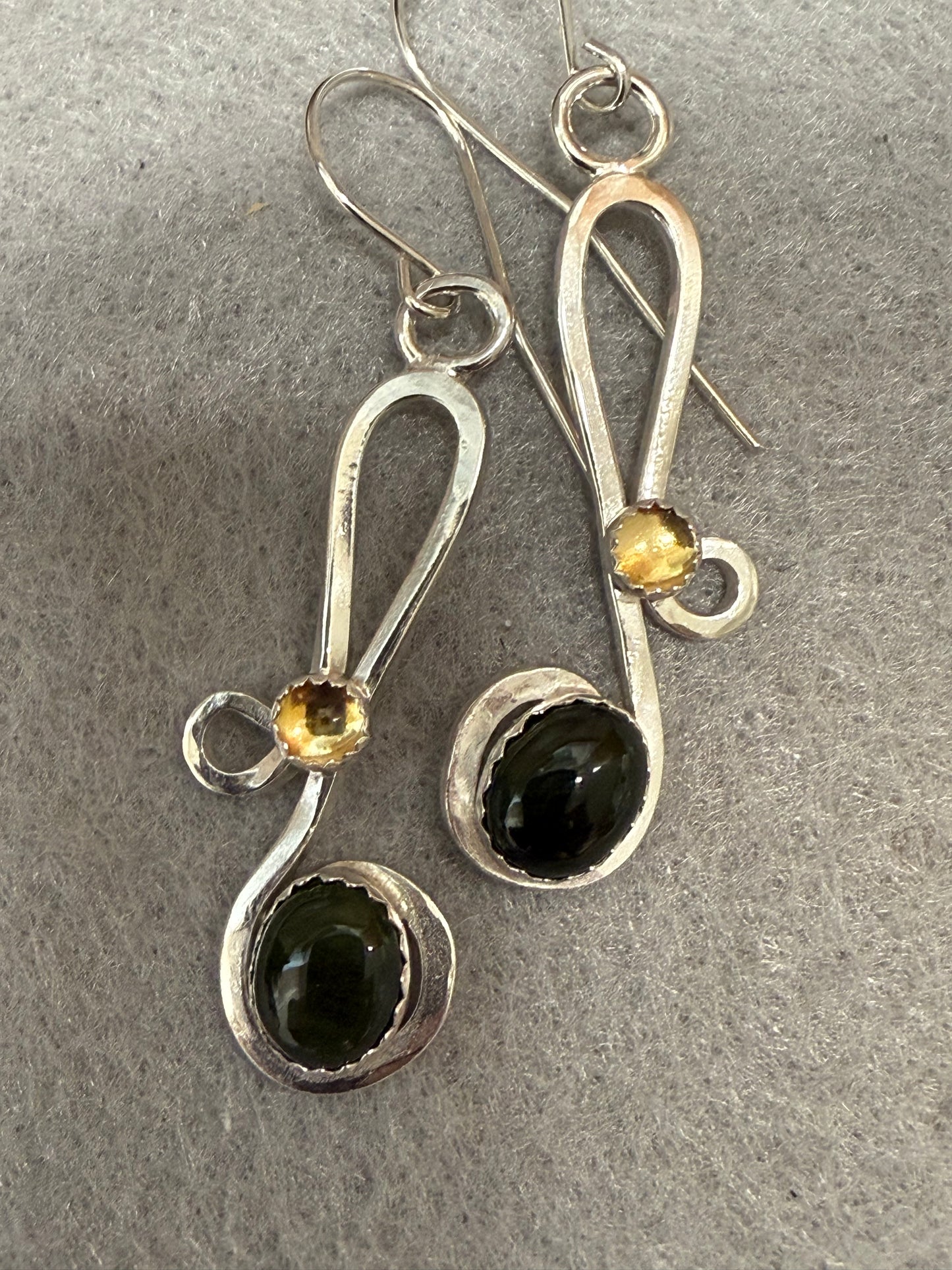 Handmade Sterling Silver Jade and Citrine Earrings