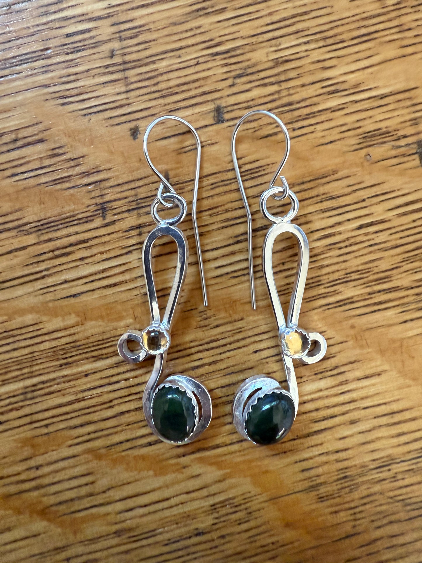 Handmade Sterling Silver Jade and Citrine Earrings