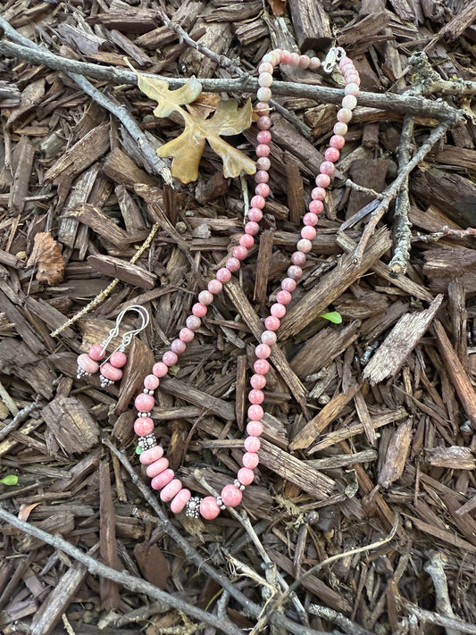 Handmade Sterling Silver Norwegian Thulite Beaded Necklace and Earrings