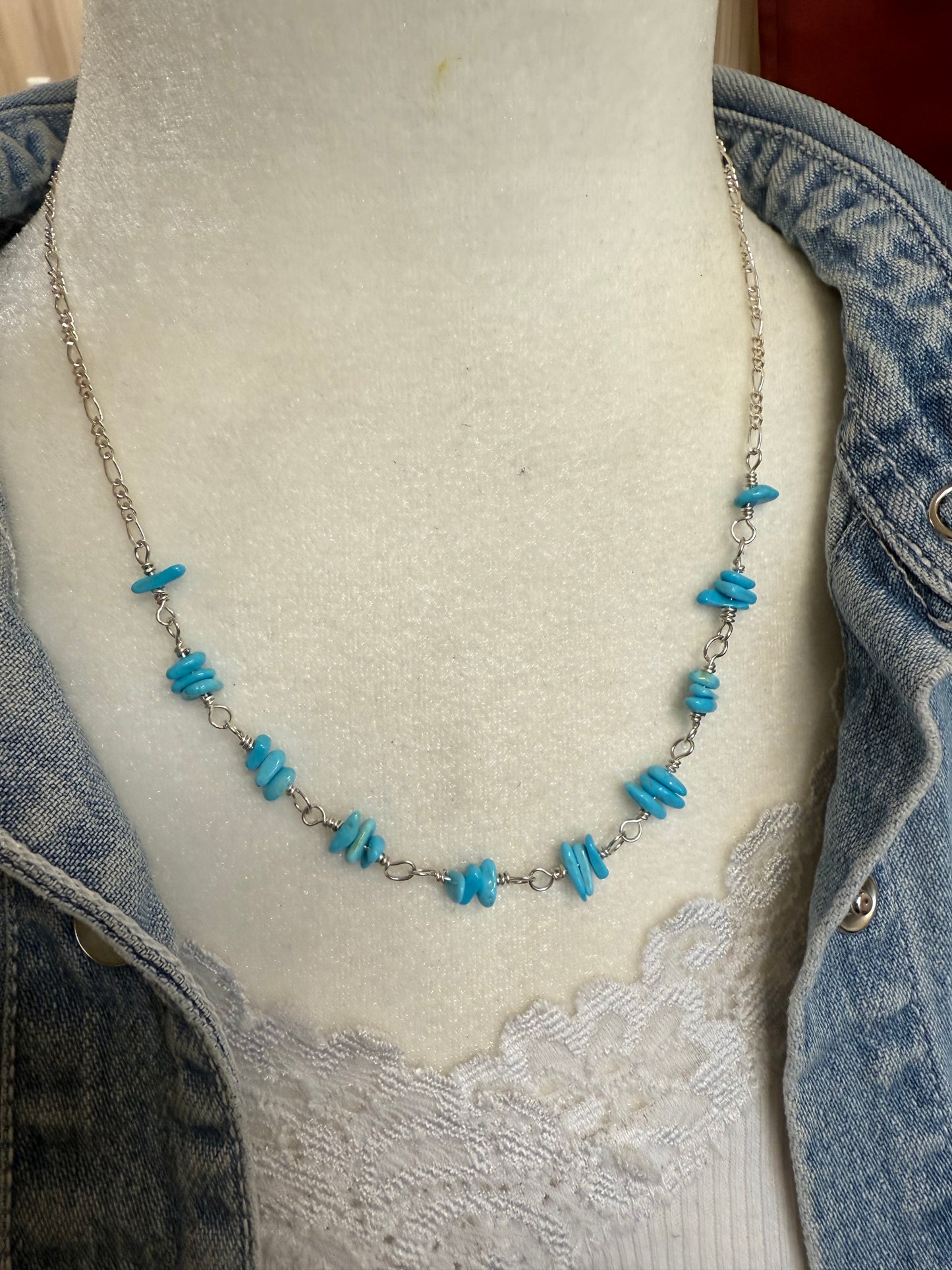 Handmade Sterling Silver Sleeping Beauty Turquoise Chain Necklace with Earrings