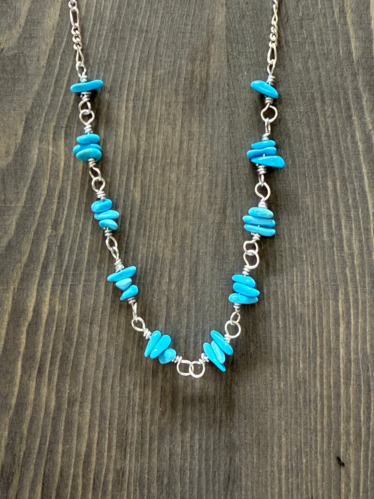 Handmade Sterling Silver Sleeping Beauty Turquoise Chain Necklace with Earrings