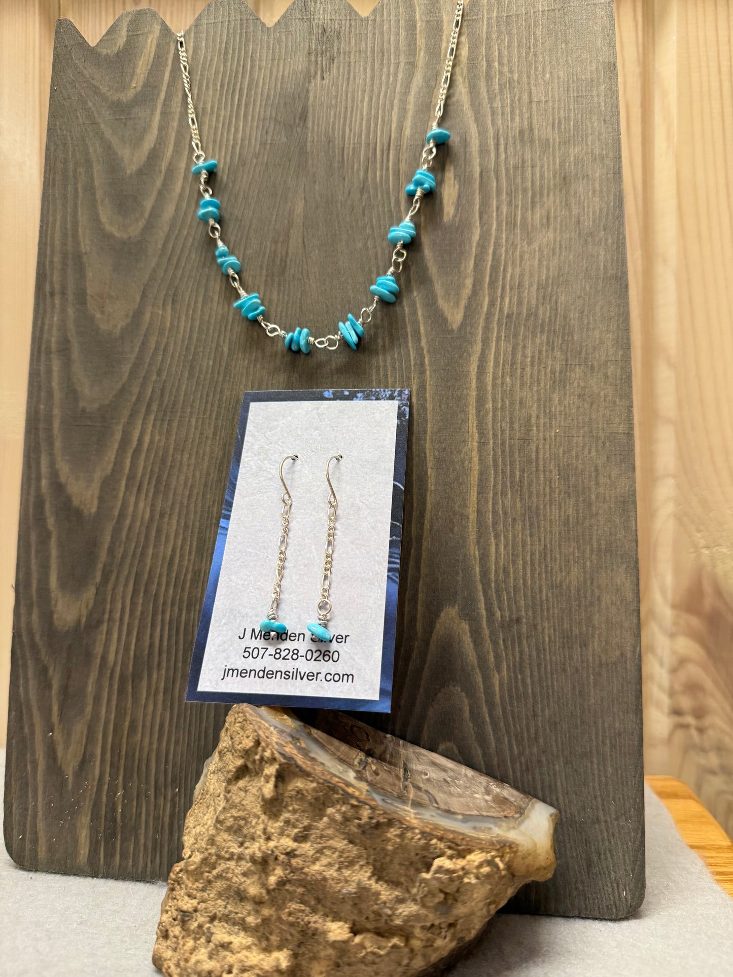 Handmade Sterling Silver Sleeping Beauty Turquoise Chain Necklace with Earrings