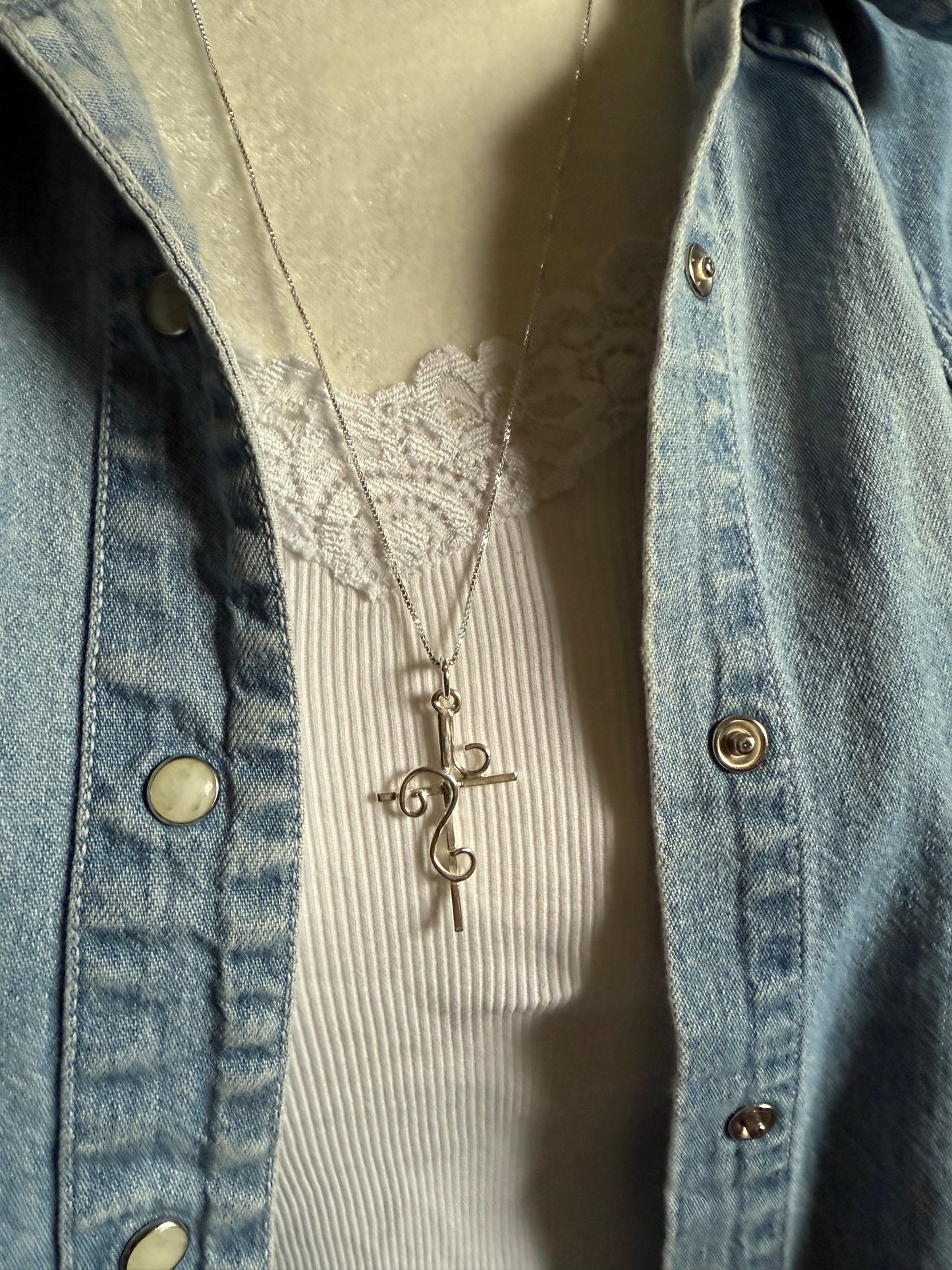 Handmade Sterling Silver Double Swirl Cross Pendant Necklace