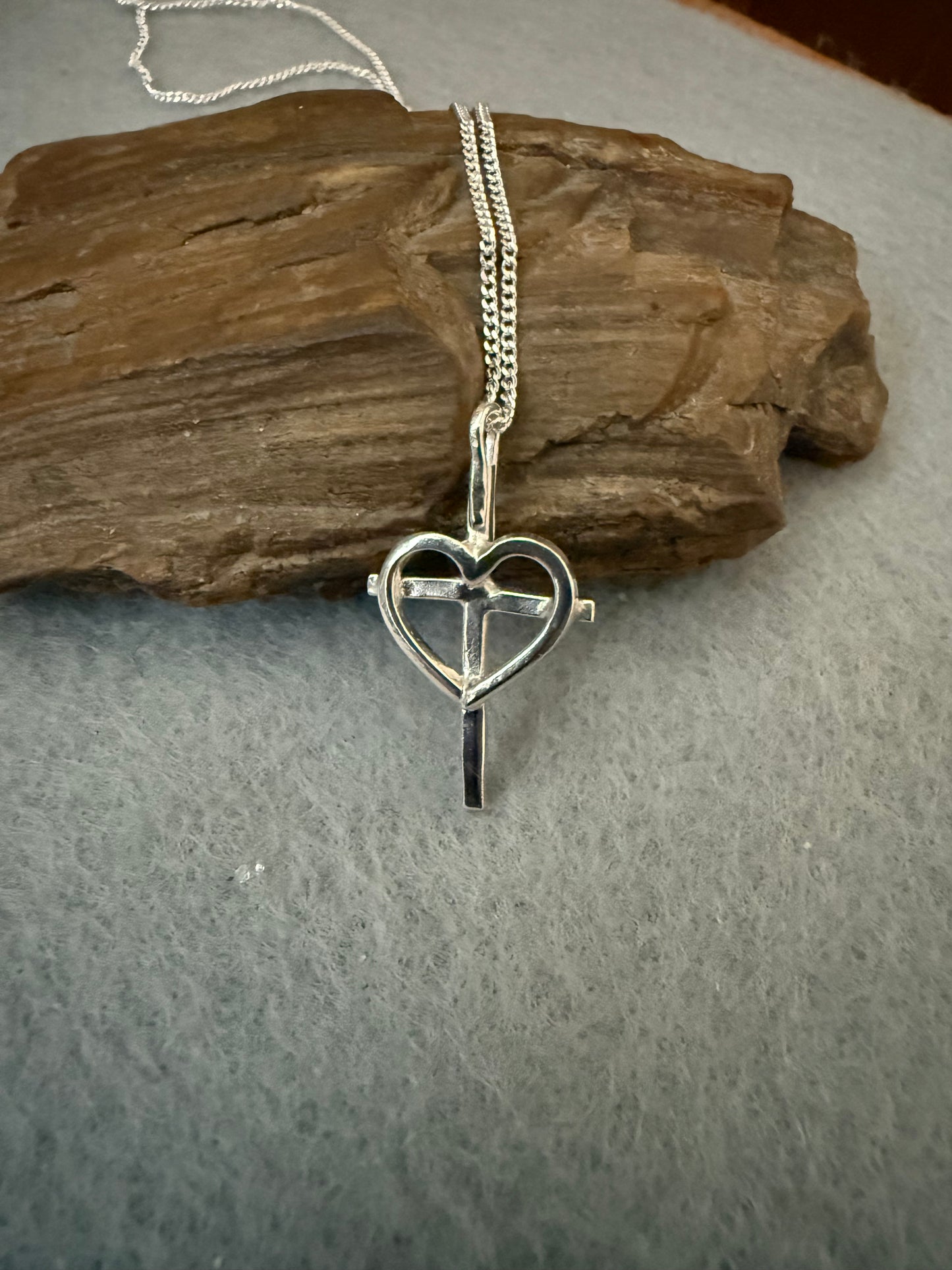Handmade Sterling Silver Heart Cross Pendant Necklace
