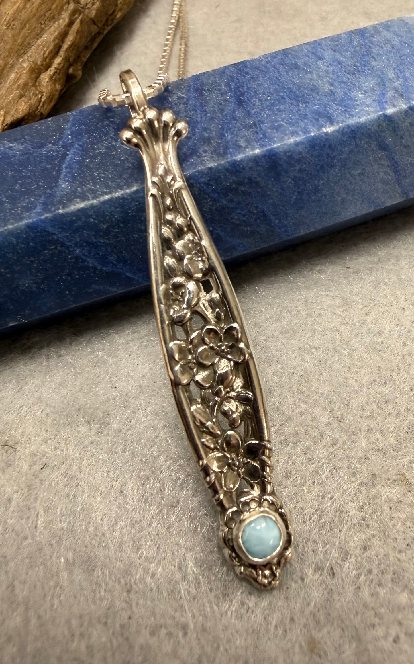 Hand Made Sterling Silver with Larimar Pendant Necklace