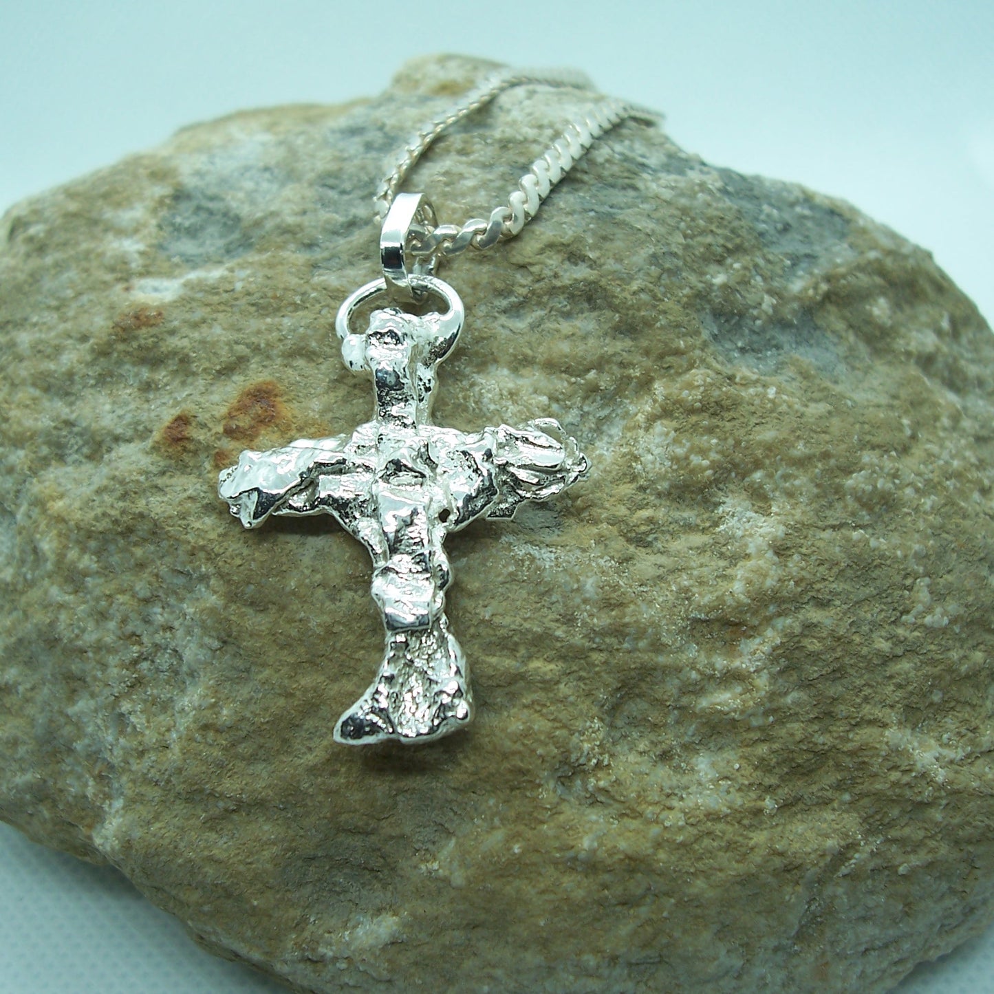 Sterling Silver Hand Made Hefty Cross Pendant Necklace