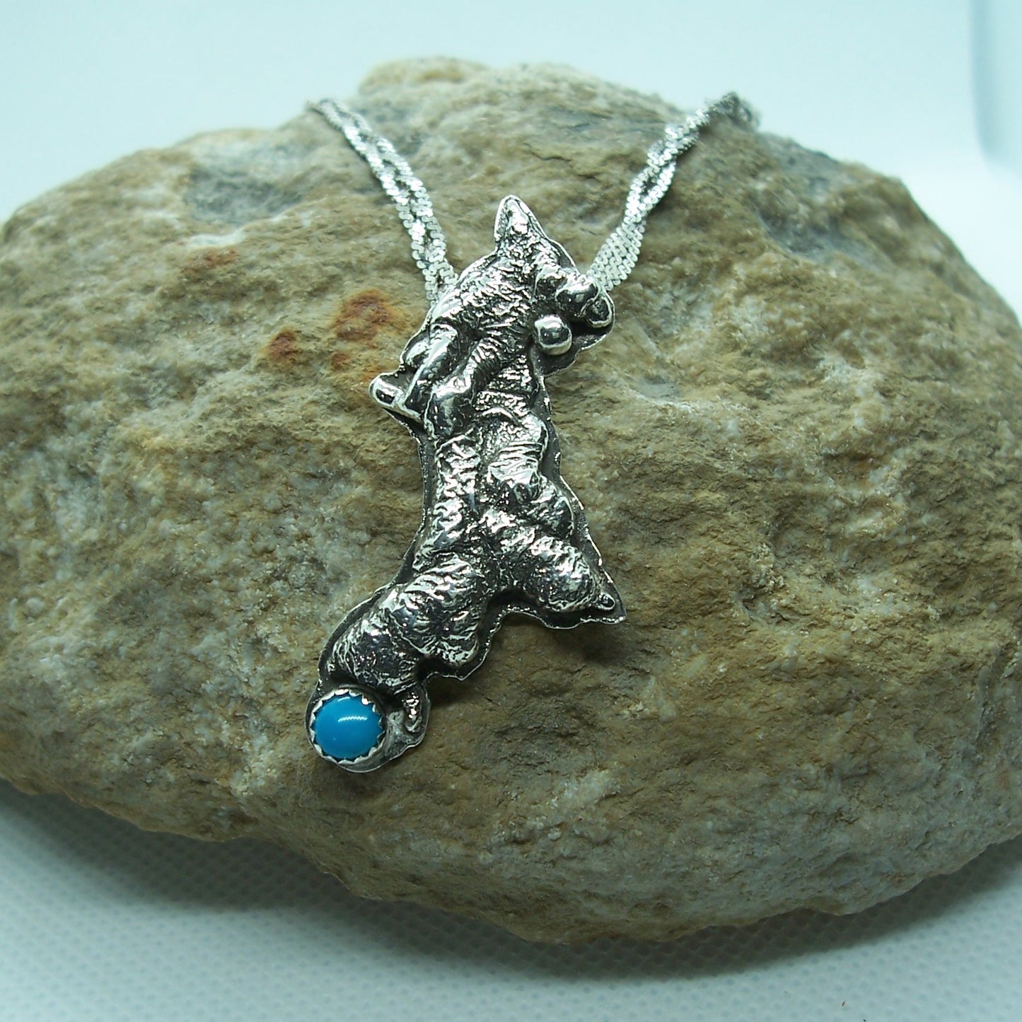 Sterling Silver Kingman Turquoise Hand Made Pendant Necklace