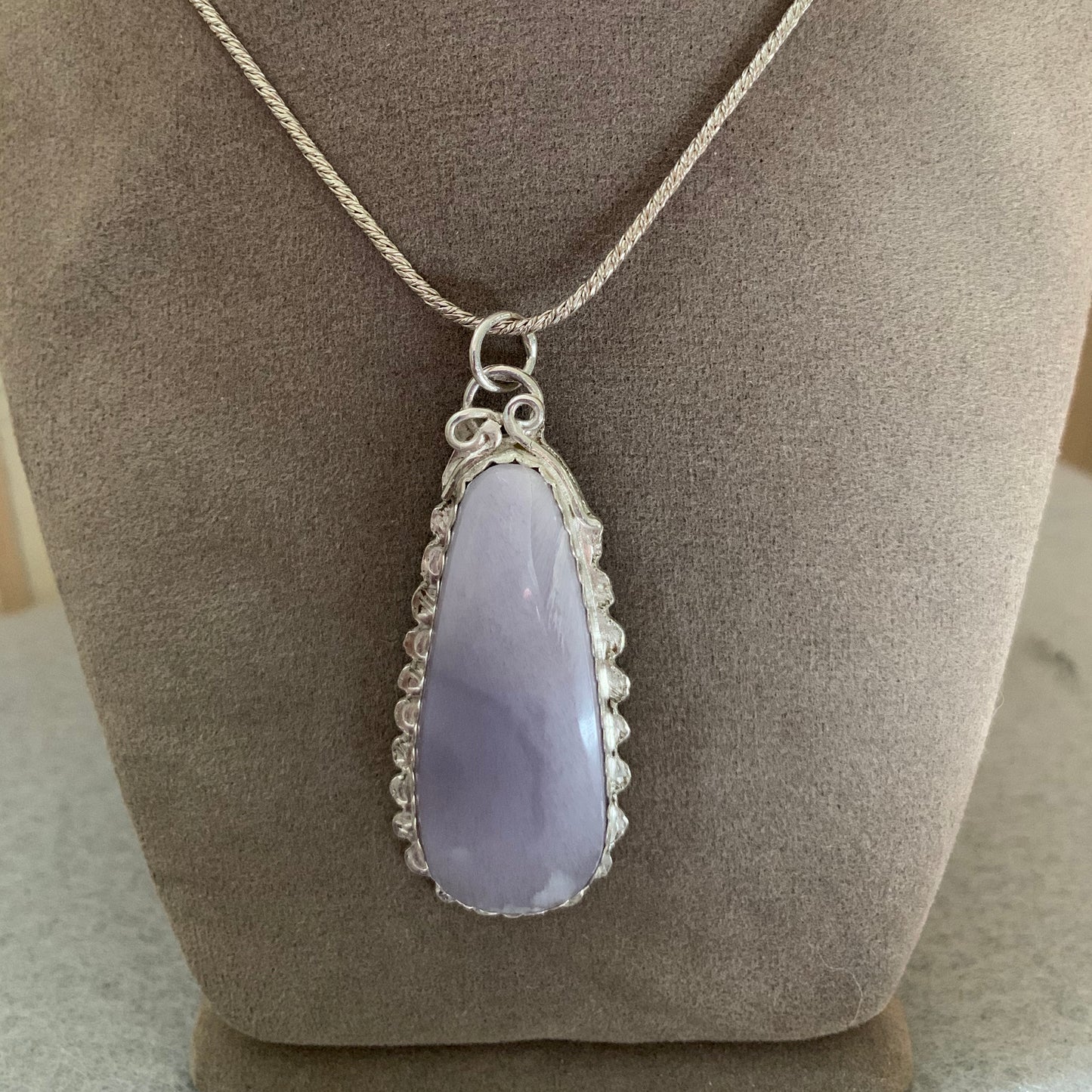 Hand Made Sterling Silver Purple Chalcedony Pendant Necklace