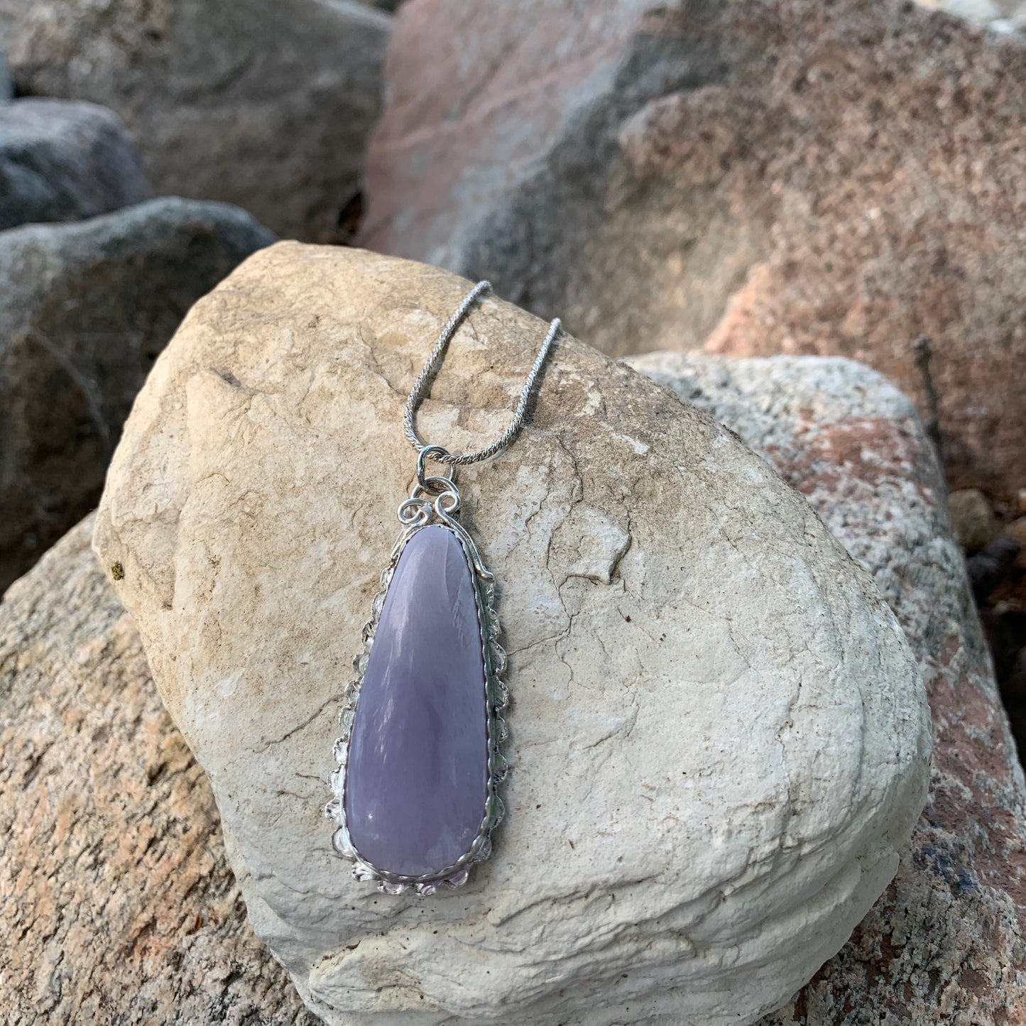 Hand Made Sterling Silver Purple Chalcedony Pendant Necklace