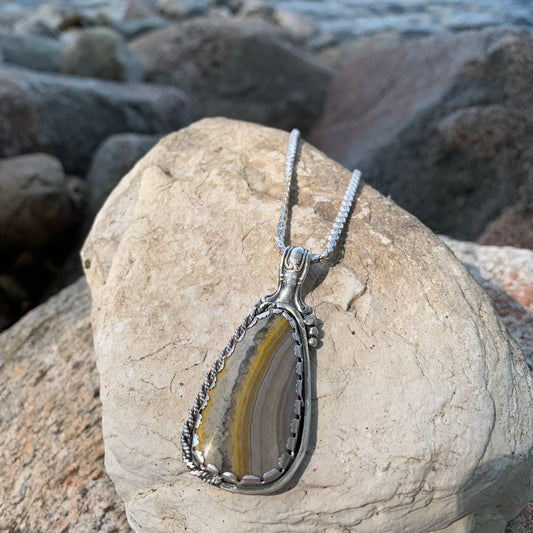 Hand Made Sterling Silver Bumble Bee Jasper Pendant Necklace