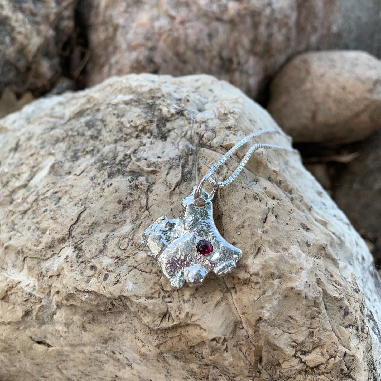 Hand Made Sterling Silver Garnet Nugget Pendant Necklace