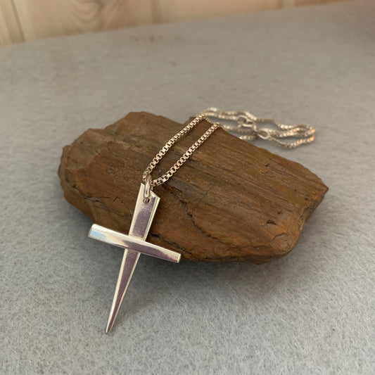 Hand Made Sterling Silver Cross Pendant Necklace