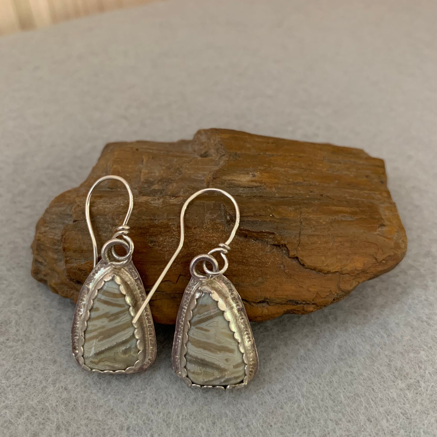 Hand Made Sterling Silver Petrified Palmwood Earrings