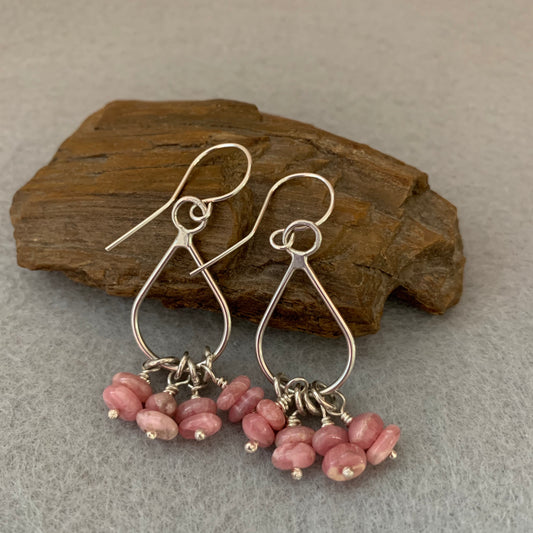 Hand Made Sterling Silver and Rhodochrosite Earrings