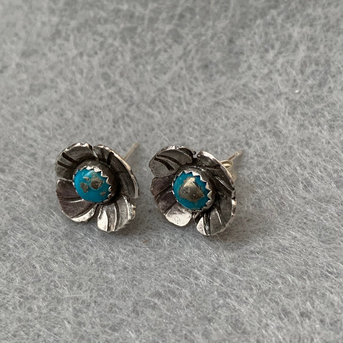 Kingman Turquoise Post Earrings Handmade Sterling Silver