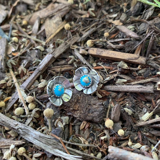 Kingman Turquoise Post Earrings Handmade Sterling Silver