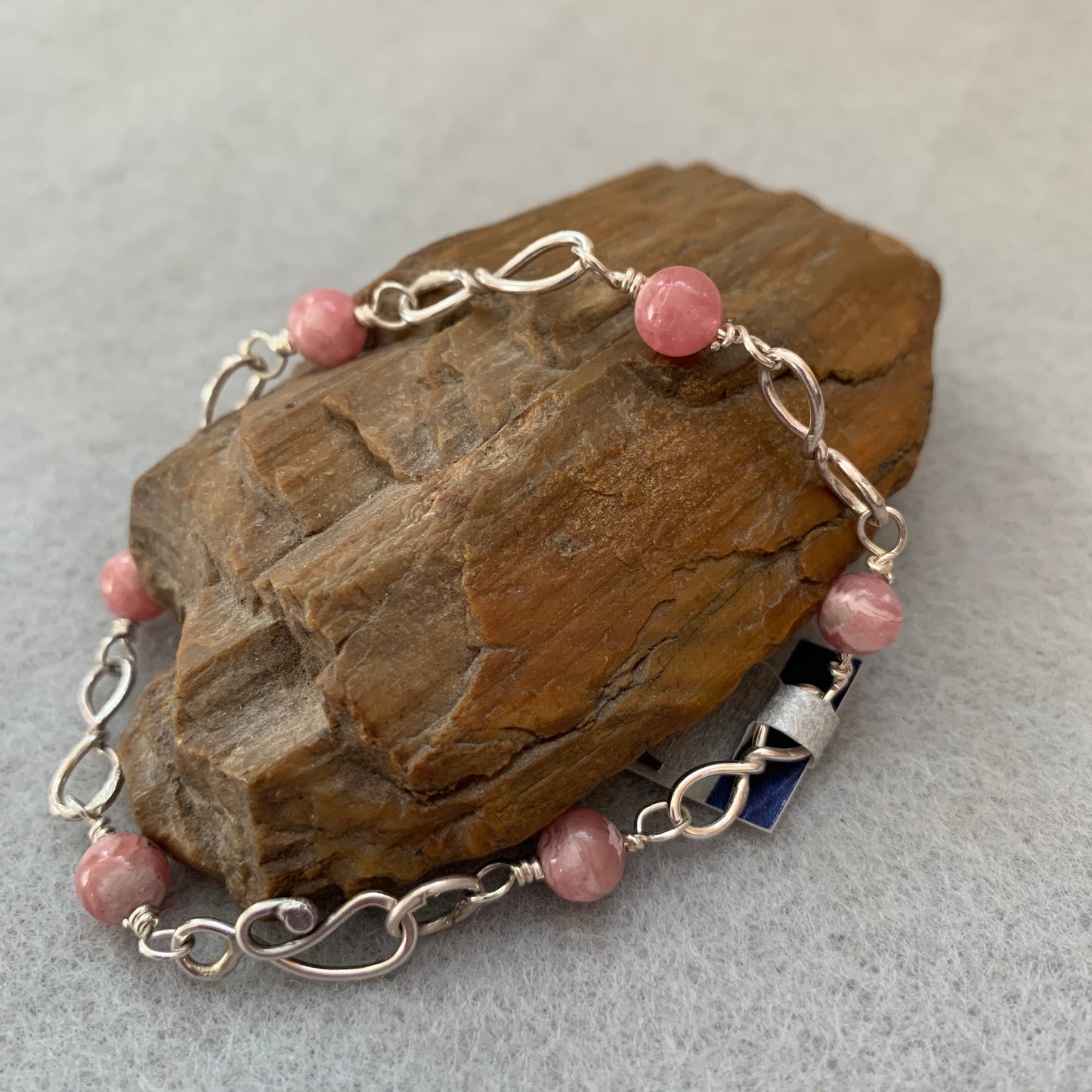 Hand Made Sterling Silver and Rhodochrosite Bow Tie Bracelet