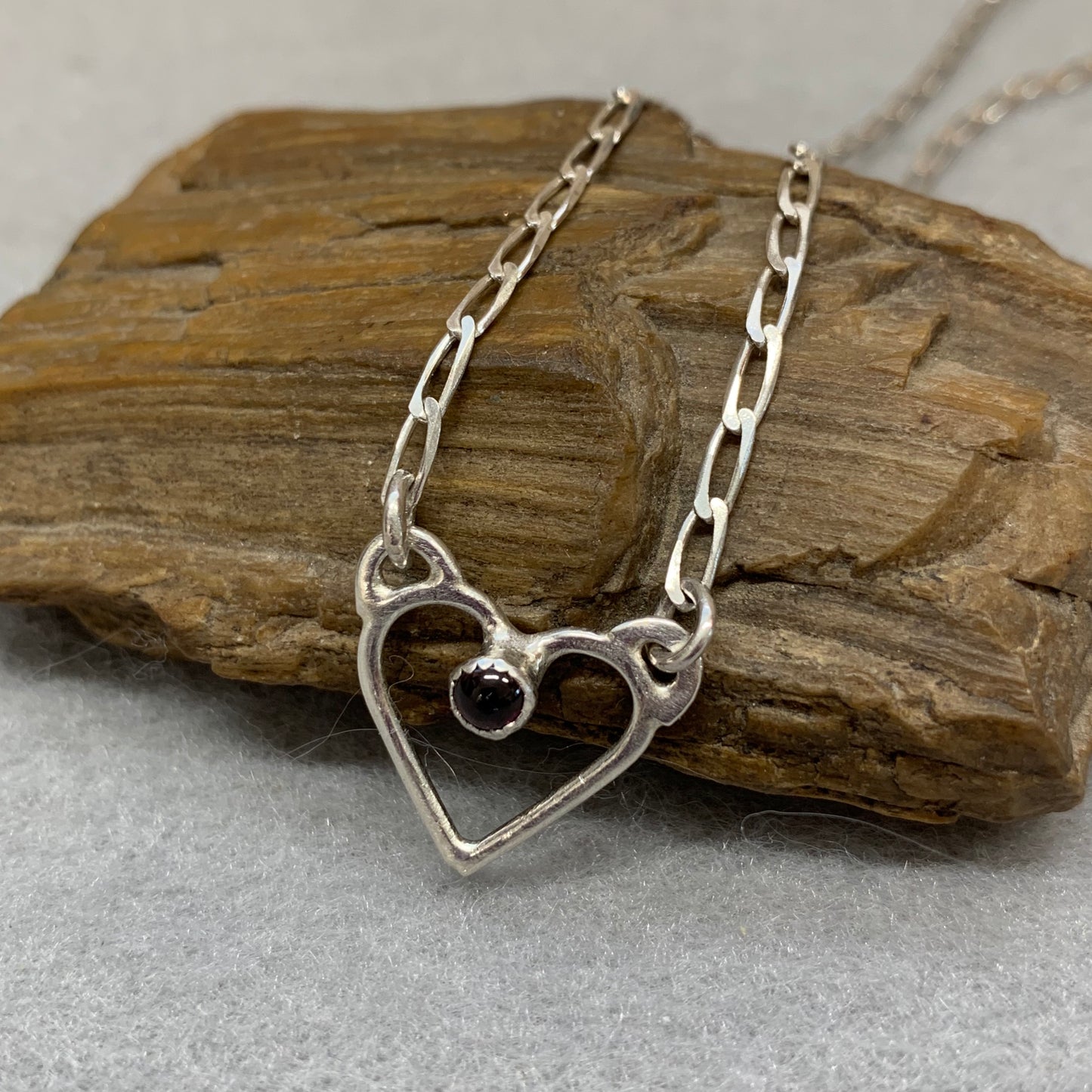 Hand Made Sterling Silver Heart with Garnet Necklace Pendant