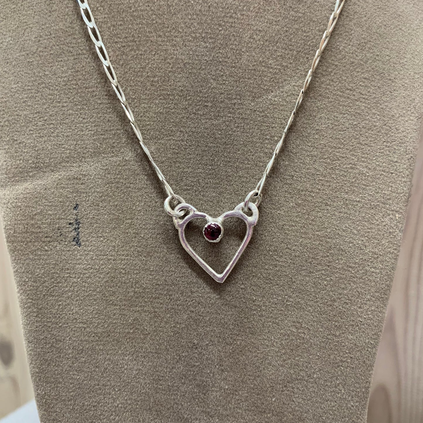 Hand Made Sterling Silver Heart with Garnet Necklace Pendant