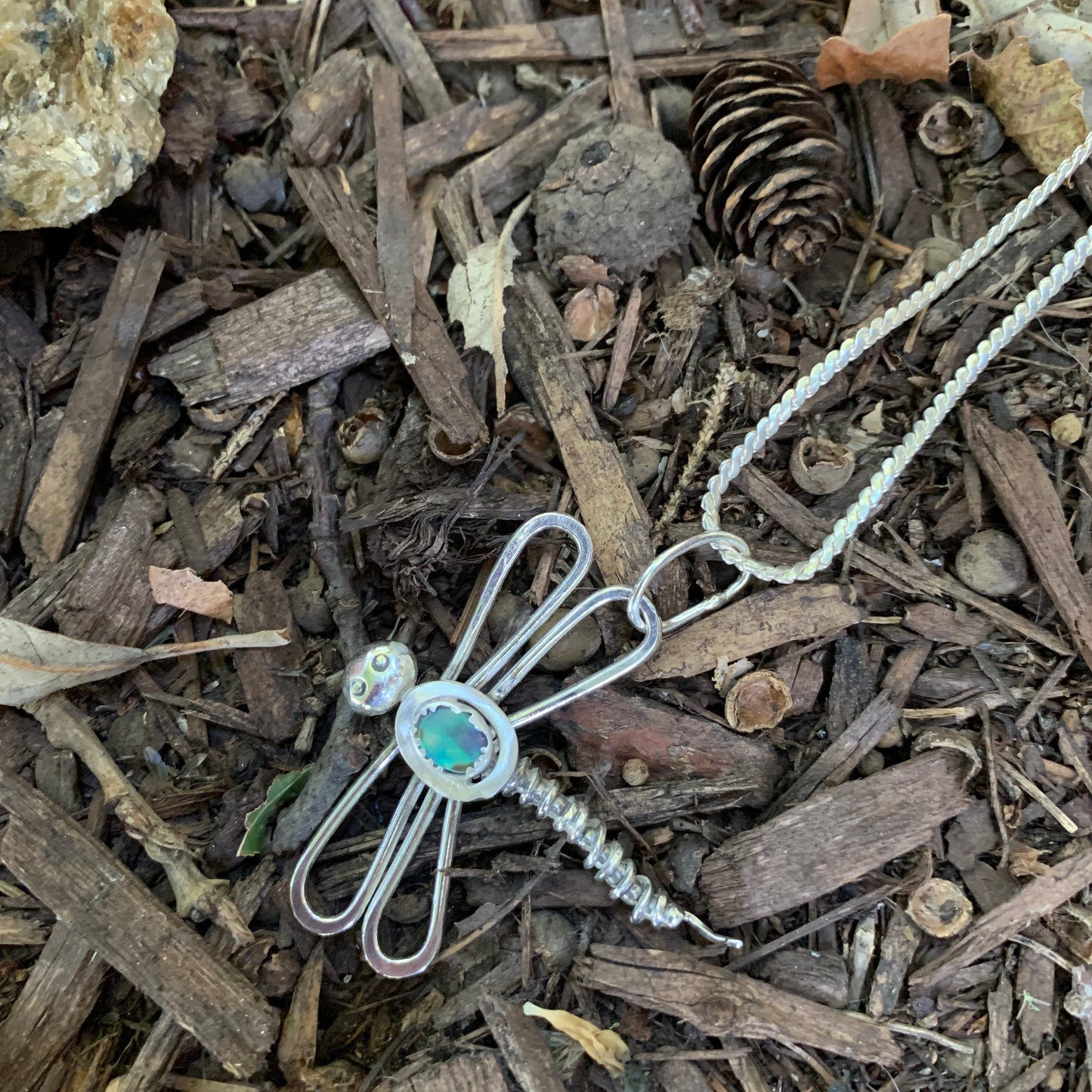 Sterling Silver Hand Made Dragon Fly Pendant Necklace