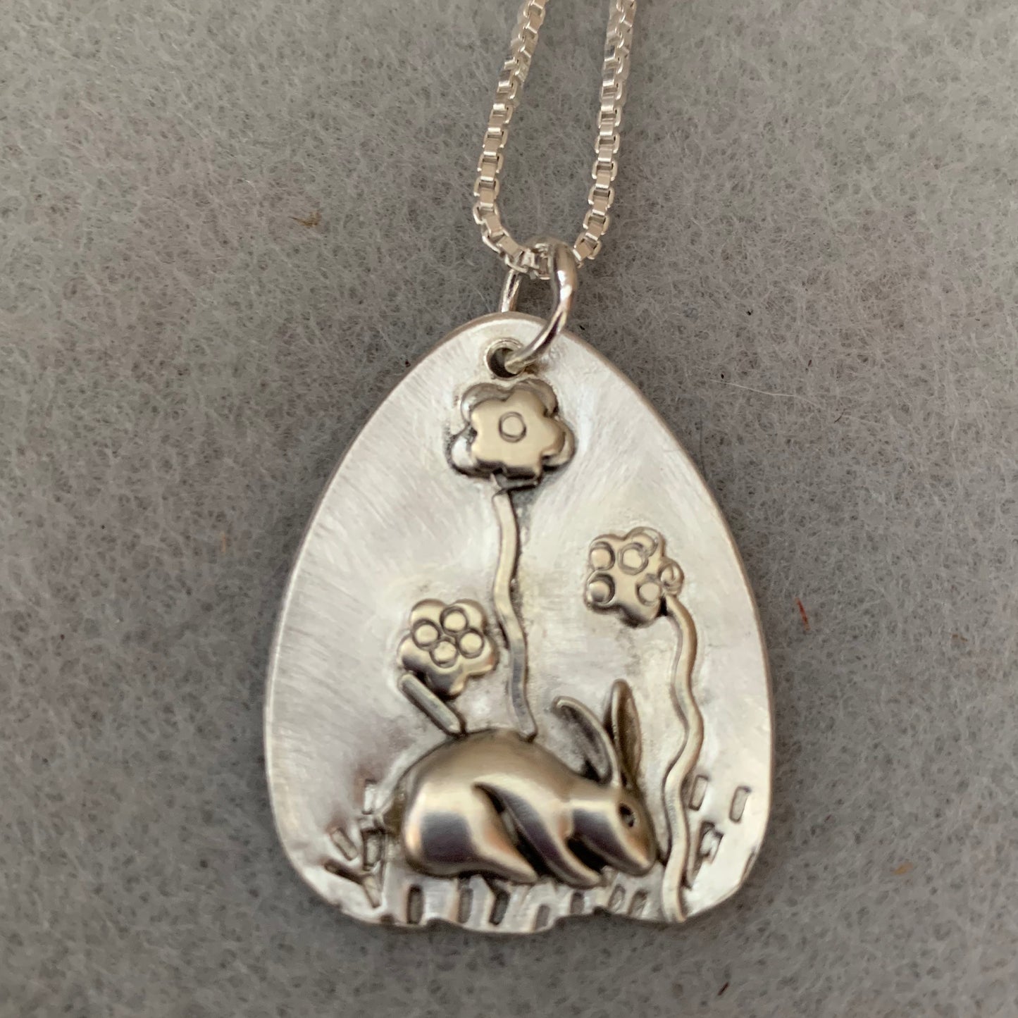 Sterling Silver Hand Made Scene Bunny Pendant Necklace