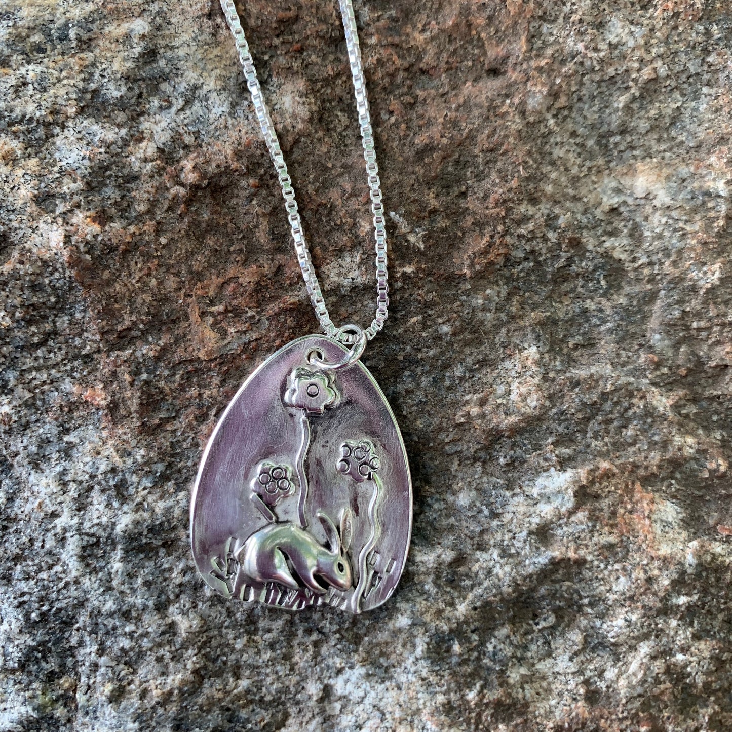 Sterling Silver Hand Made Scene Bunny Pendant Necklace