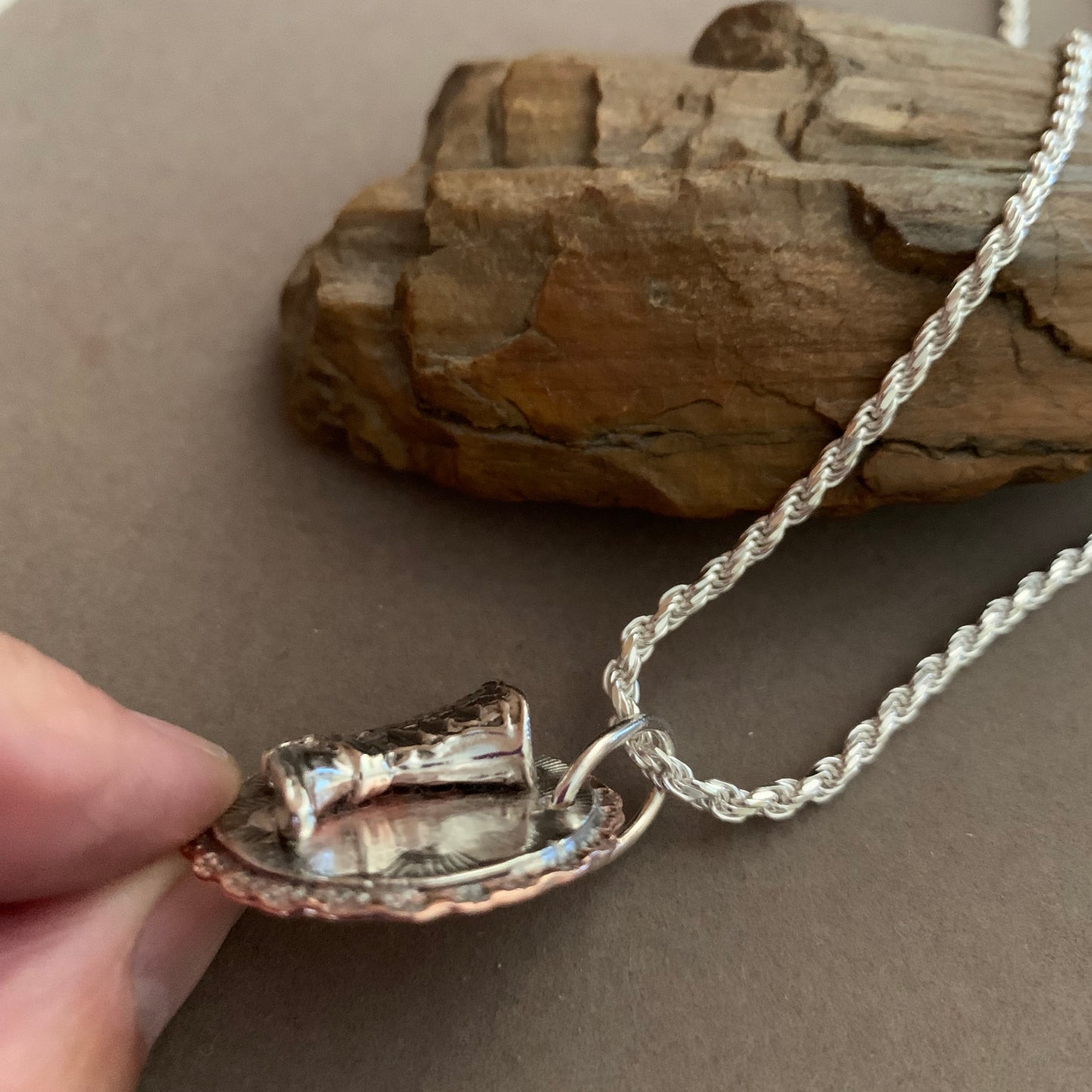 Sterling Silver Hand Made Copper Cowboy Boot Pendant Necklace