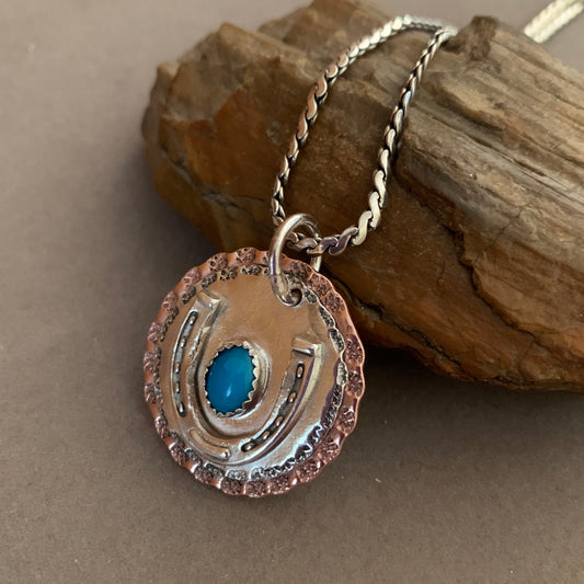 Sterling Silver Hand Made Pendant Necklace Copper Turquoise