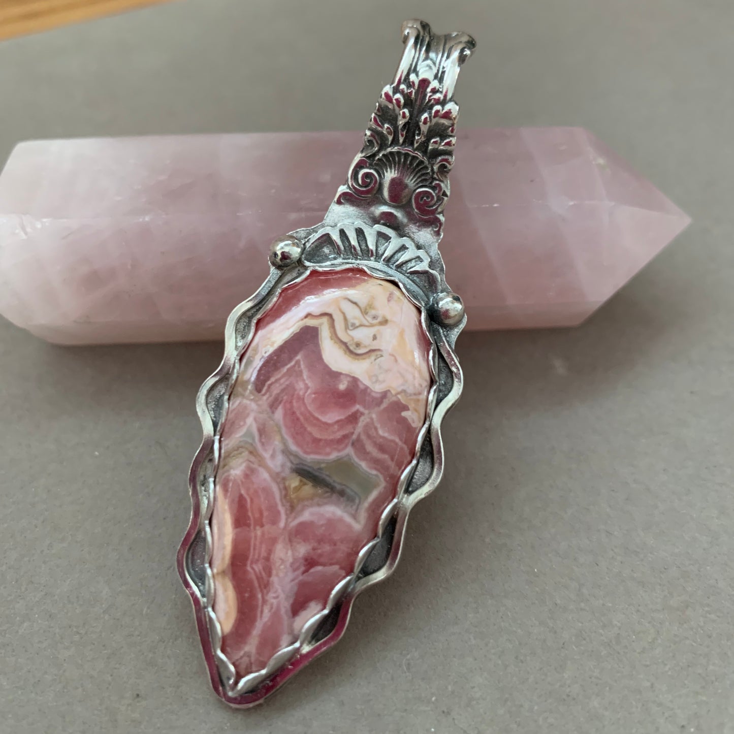 Rhodochrosite Sterling Silver Hand Made Pendant Necklace