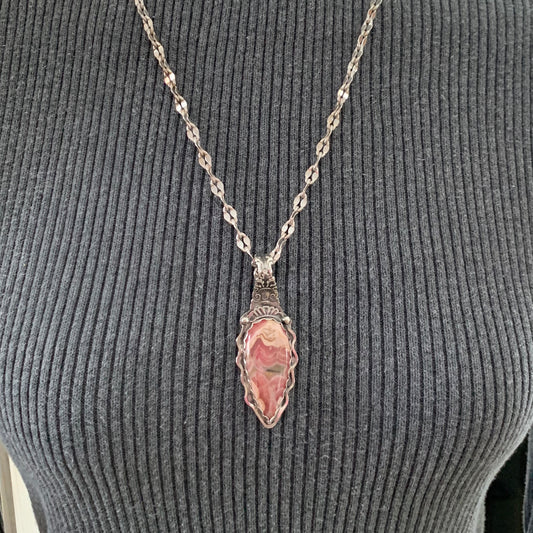 Rhodochrosite Sterling Silver Hand Made Pendant Necklace