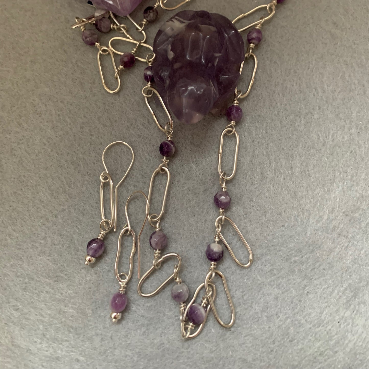 Sterling Silver Amethyst Paperclip Necklace and Earrings