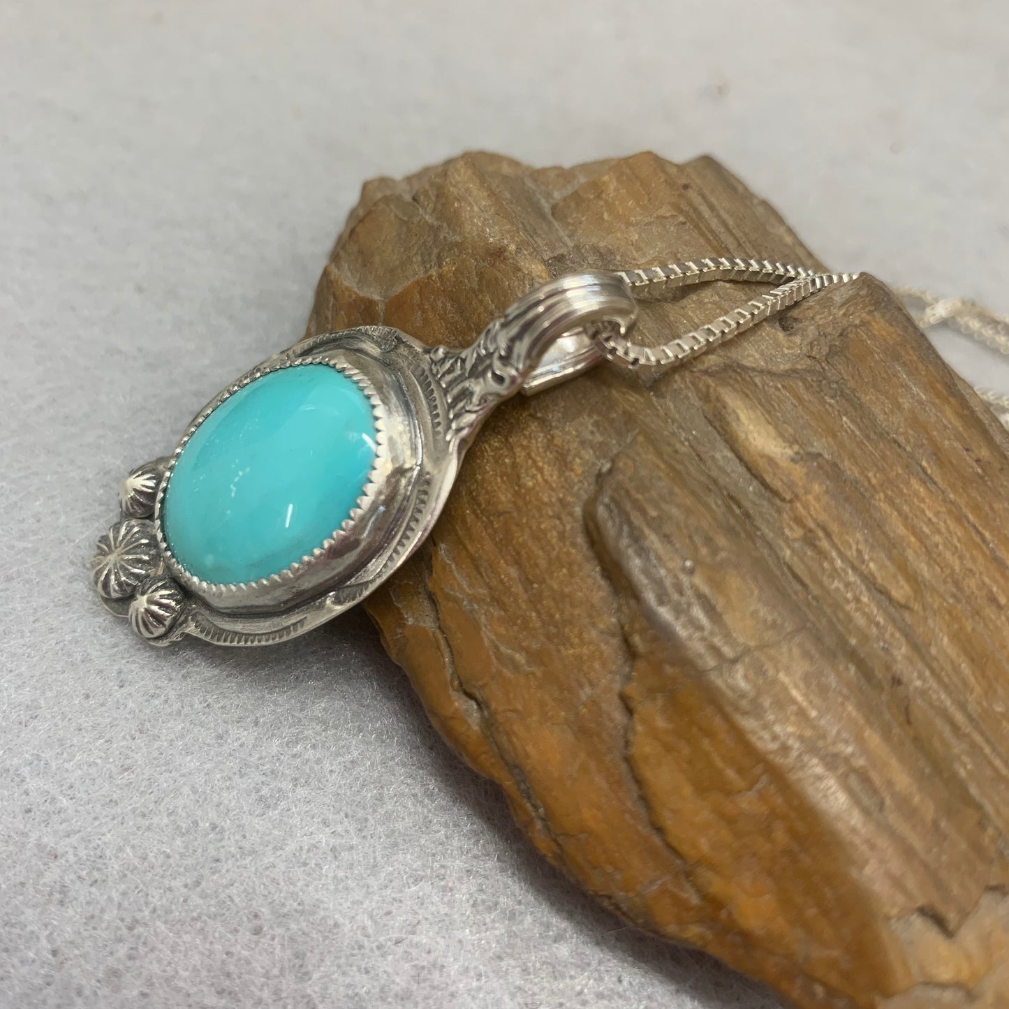 Hand Made Sterling Silver Sleeping Beauty Turquoise Pendant Necklace