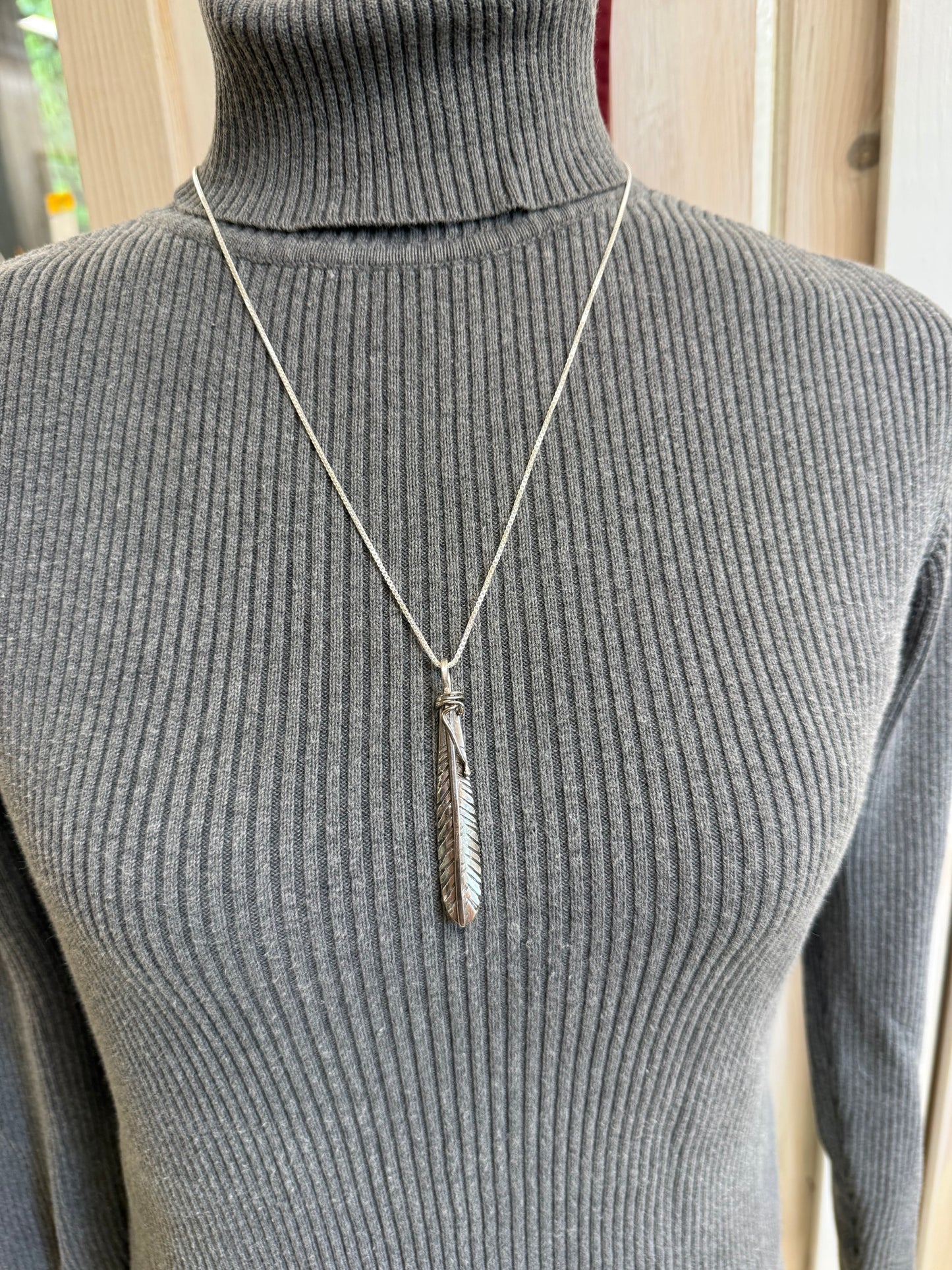 Hand Made Sterling Silver Feather Pendant Necklace