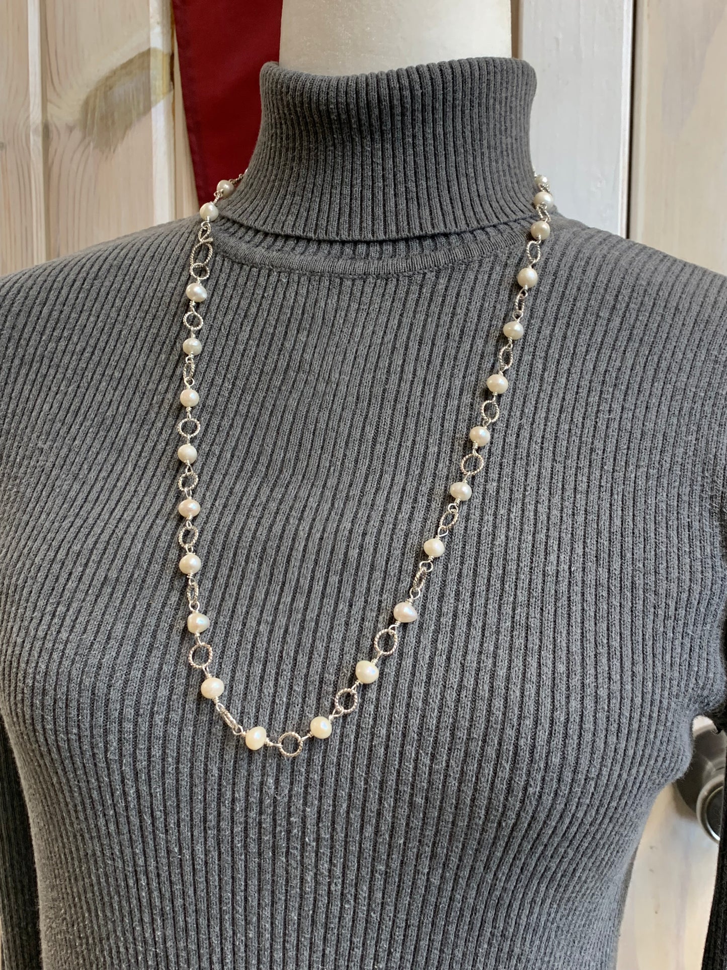 Handmade Sterling Silver and Pearls Necklace with Earrings