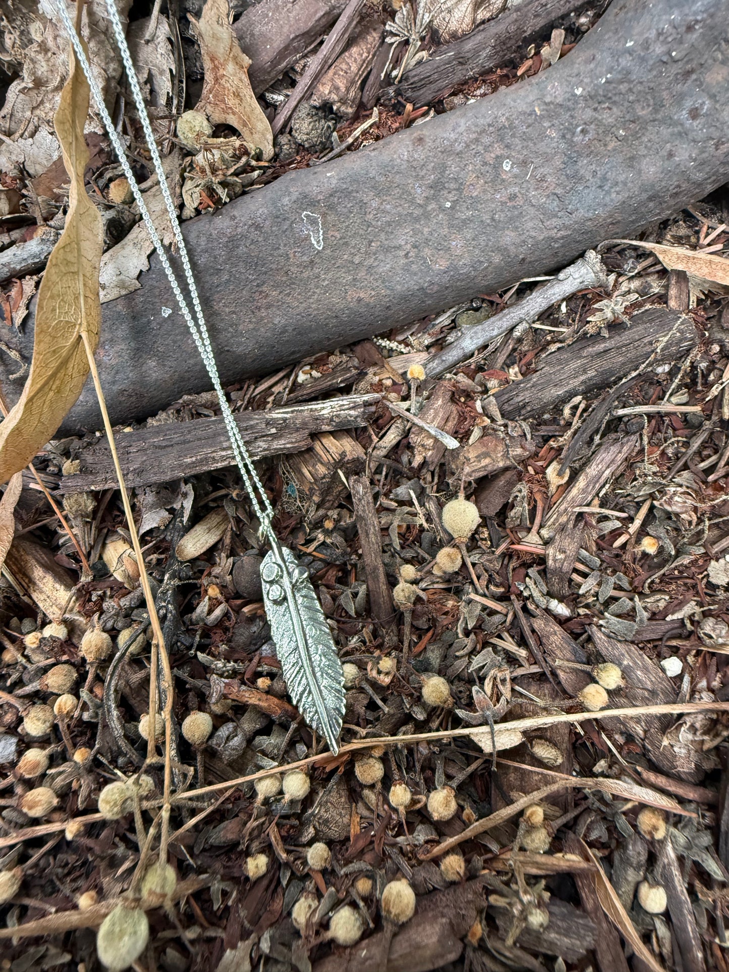 Hand Made Sterling Silver Feather Pendant Necklace