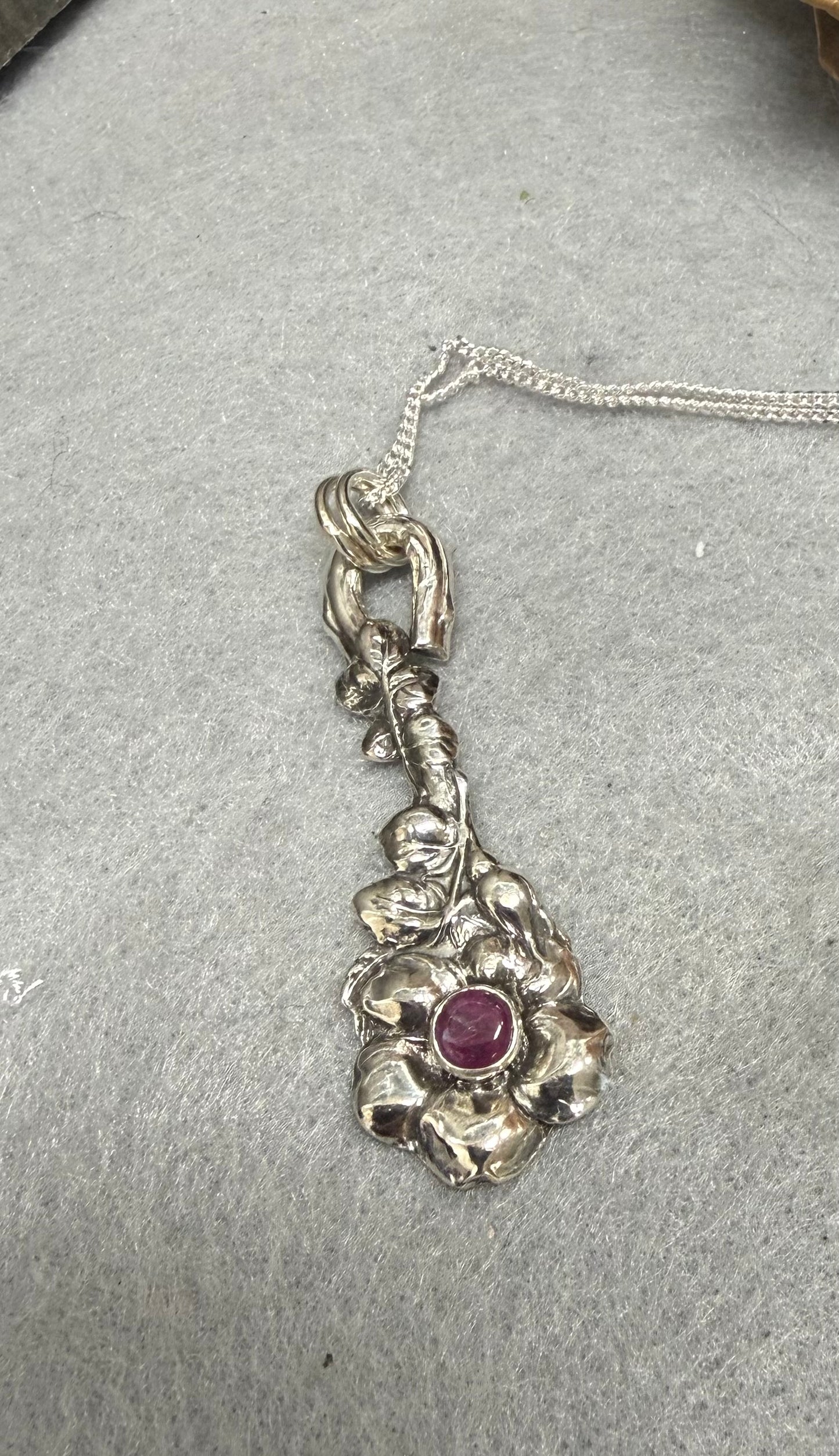 Hand Made Sterling Silver with Ruby Pendant Necklace