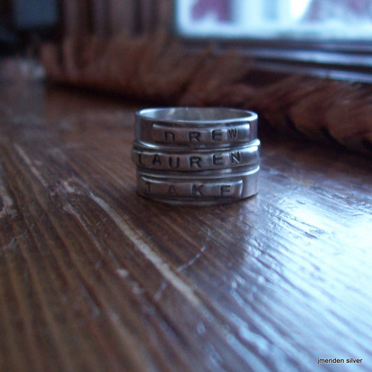 Stacked Sterling Name Band rings