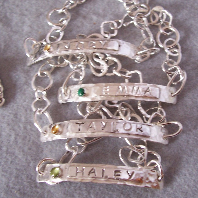 Sterling Silver Hand Made Bracelets with Name and Birthstone