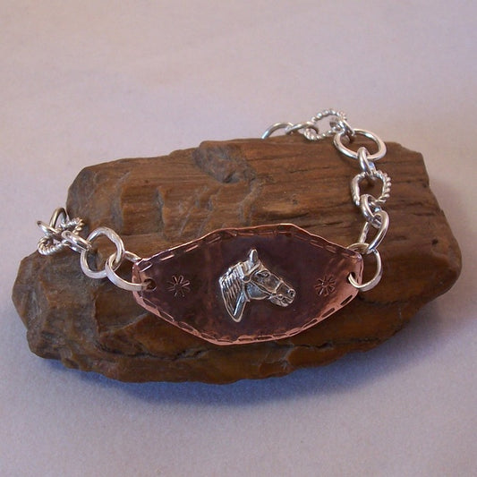 Copper Focal and Sterling Silver Hand Made Chain Bracelet