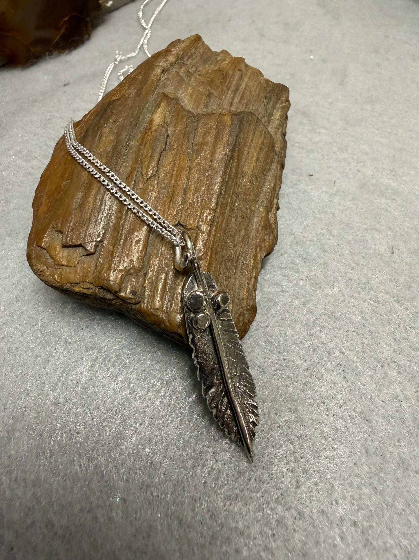 Hand Made Sterling Silver Feather Pendant Necklace