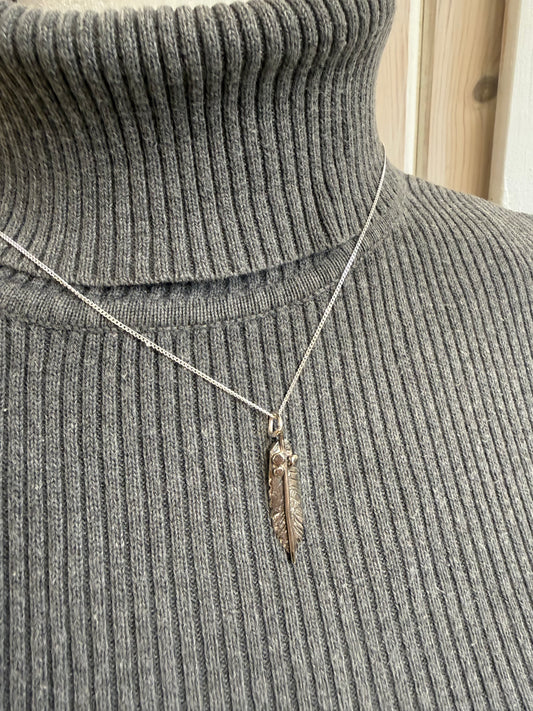 Hand Made Sterling Silver Feather Pendant Necklace