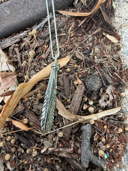 Hand Made Sterling Silver Feather Pendant Necklace