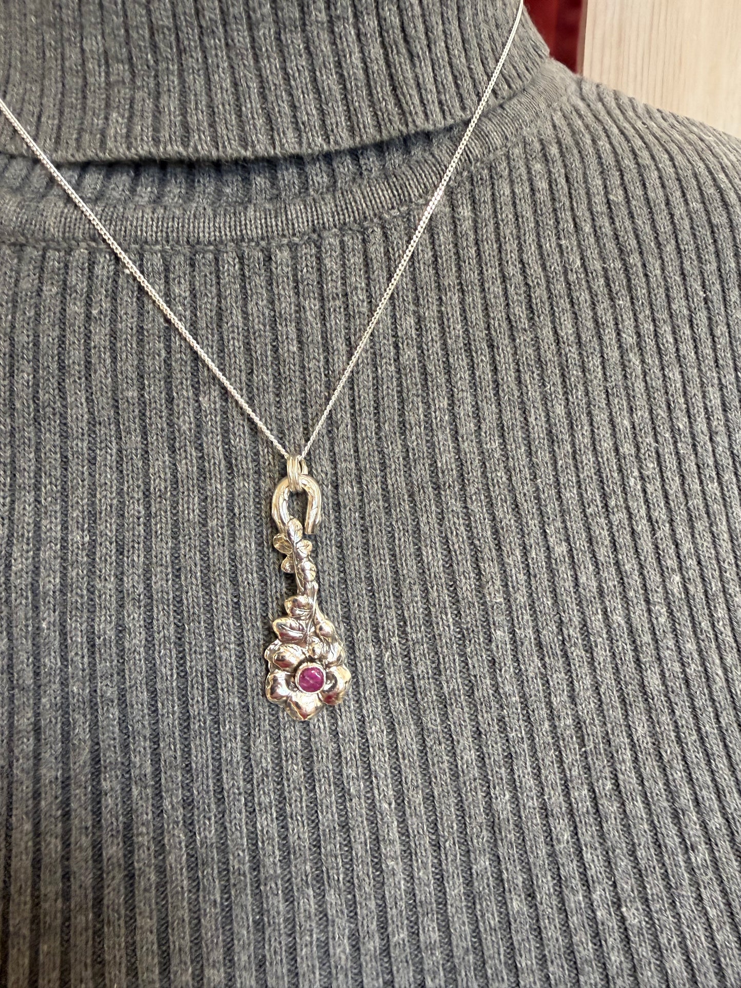 Hand Made Sterling Silver with Ruby Pendant Necklace