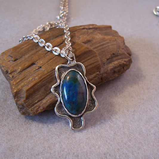 Azurite and Sterling Silver Hand Made Pendant Necklace