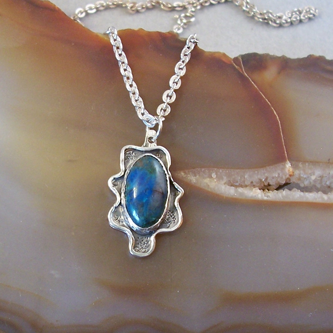 Azurite and Sterling Silver Hand Made Pendant Necklace