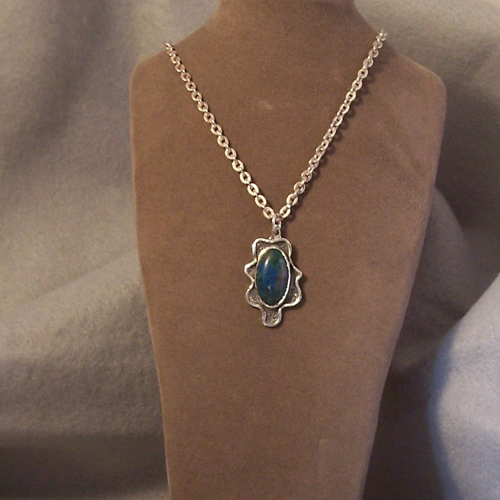 Azurite and Sterling Silver Hand Made Pendant Necklace