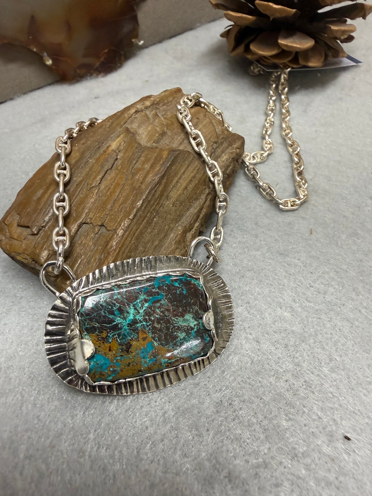 Hand Made Sterling Silver Azurite Pendant Necklace