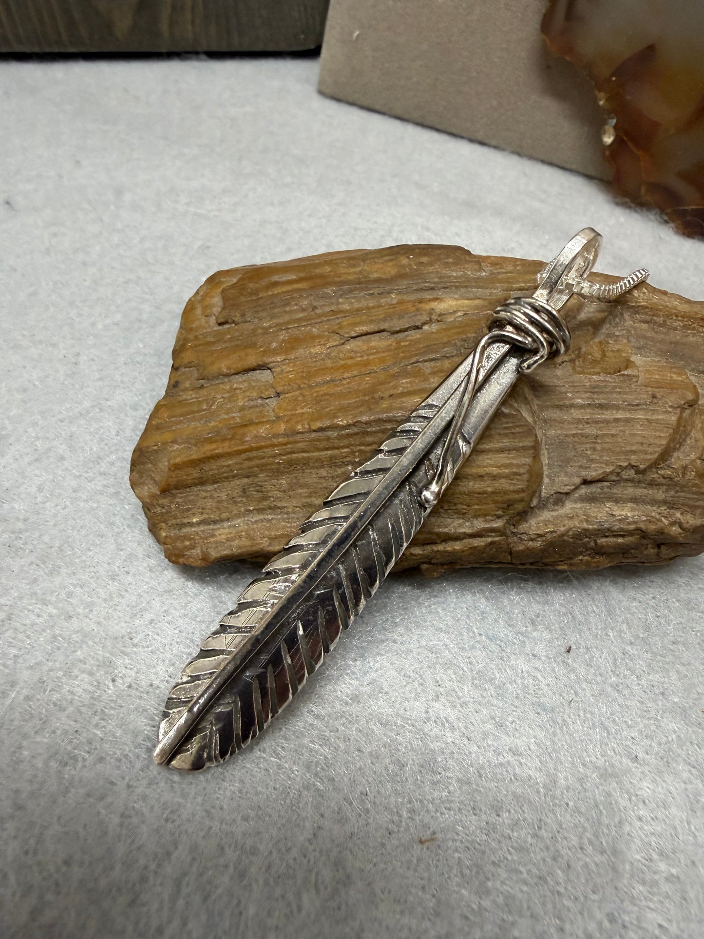 Hand Made Sterling Silver Feather Pendant Necklace