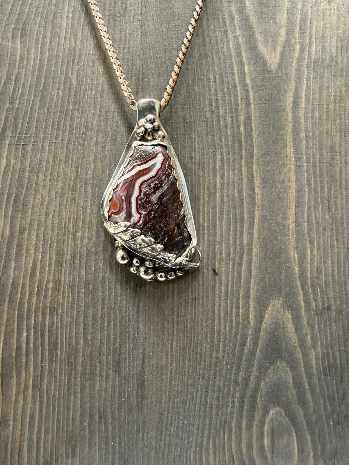 Hand Made Sterling Silver Crazy Lace Agate Pendant Necklace