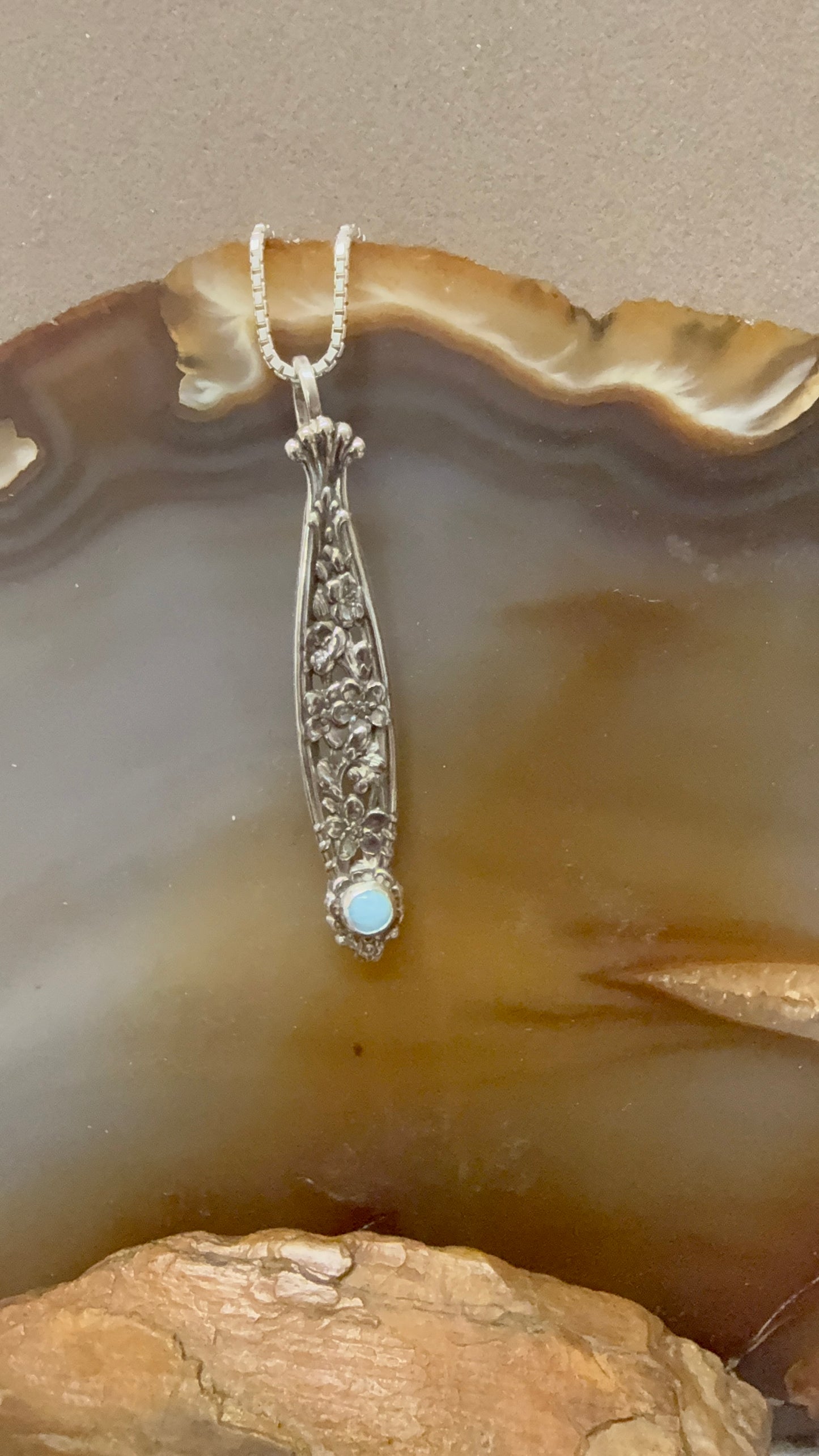 Hand Made Sterling Silver with Larimar Pendant Necklace
